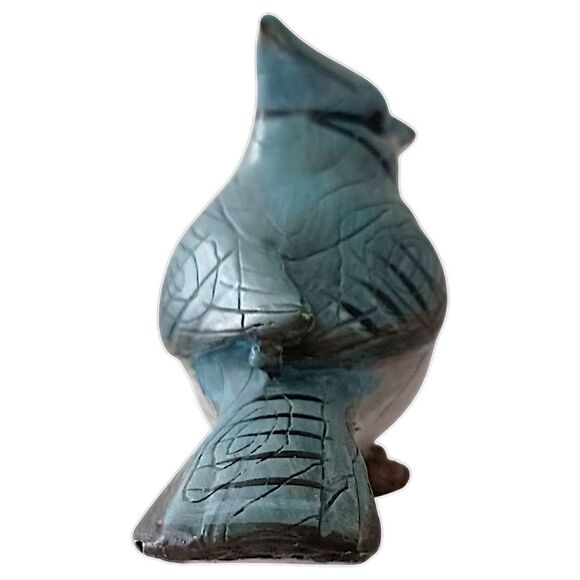 Carved Blue Jay Bird Figure Resin Hadpainted Diorama Shadowbox Cottage Garden. - Picture 9 of 16